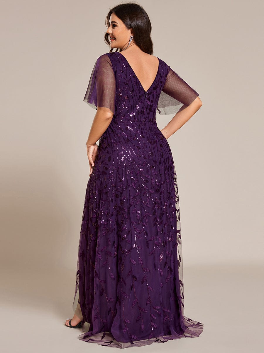 Plus Size Sequin V-Neck Dress #color_Dark Purple