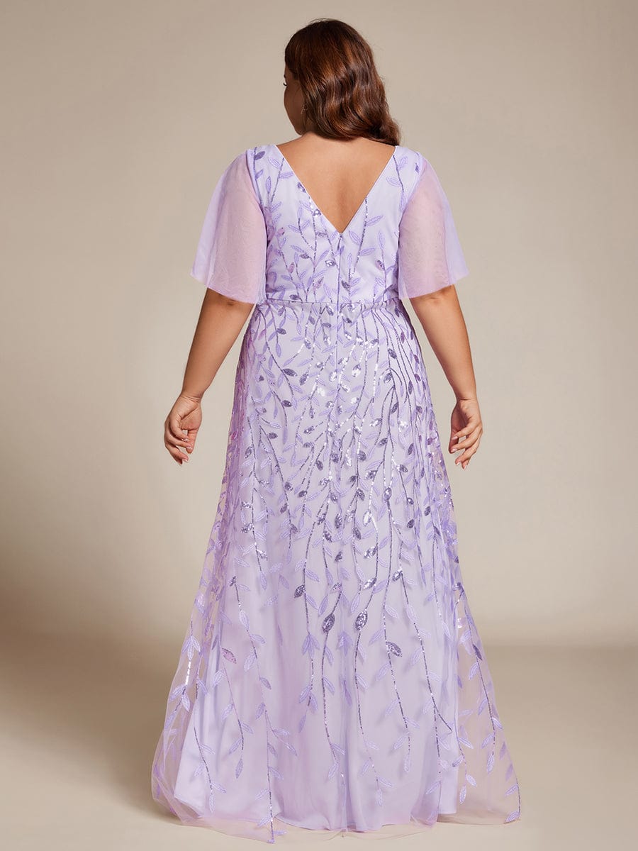 Plus Size Sequin V-Neck Dress #color_Lavender