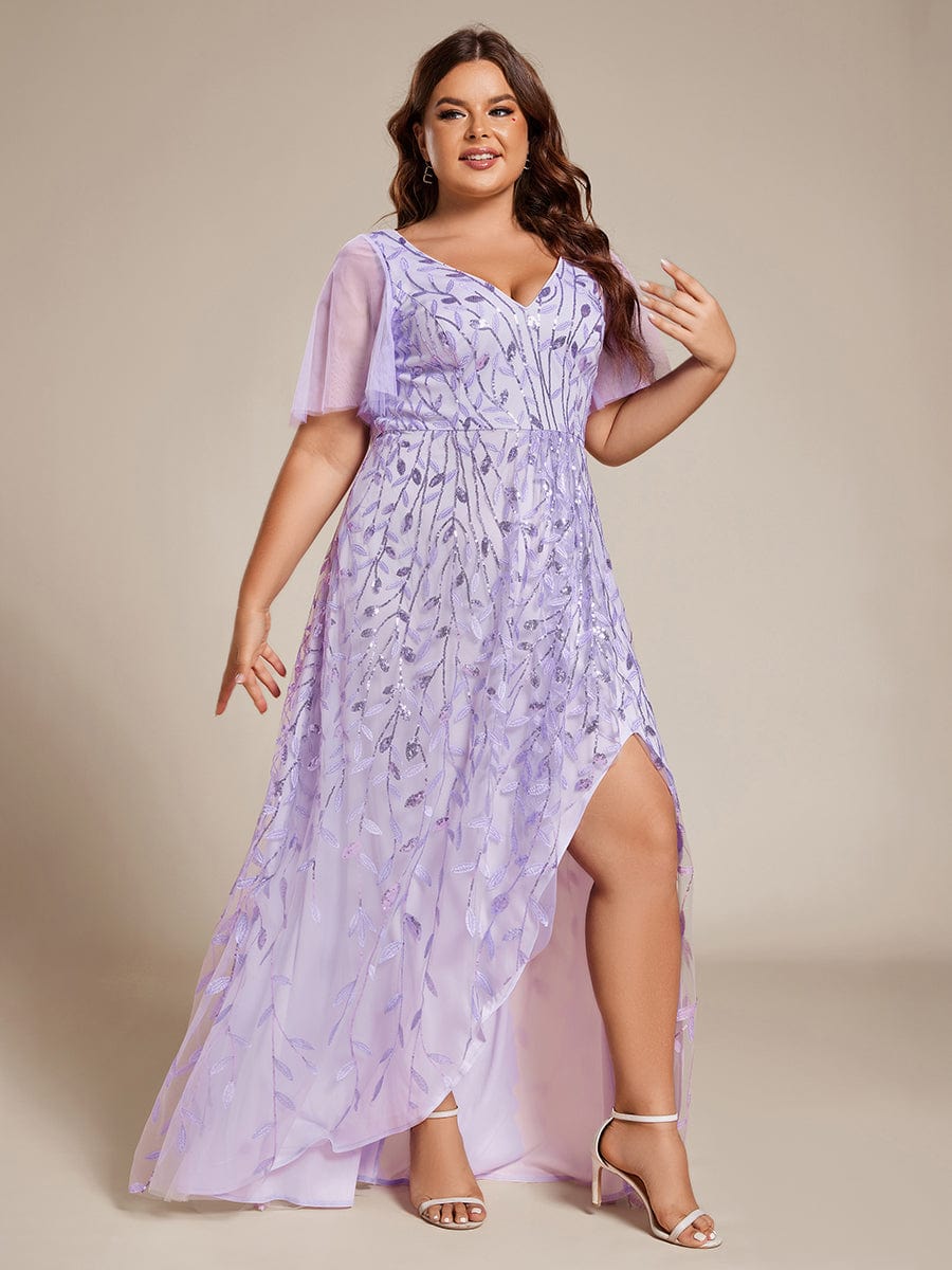 Plus Size Sequin V-Neck Dress #color_Lavender