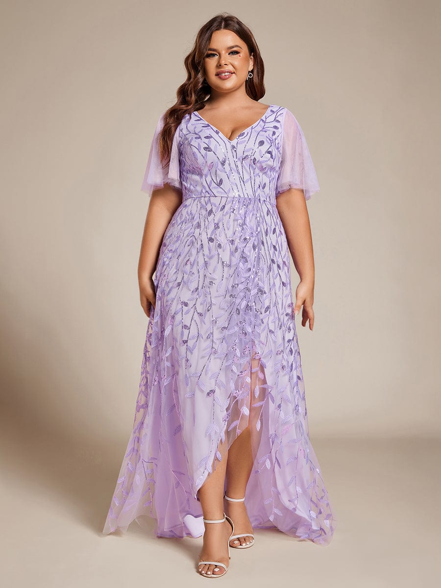 Plus Size Sequin V-Neck Dress #color_Lavender