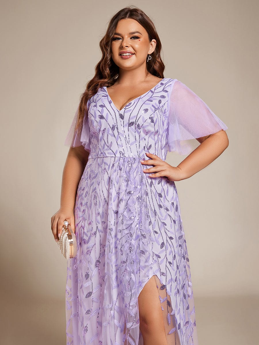 Plus Size Sequin V-Neck Dress #color_Lavender