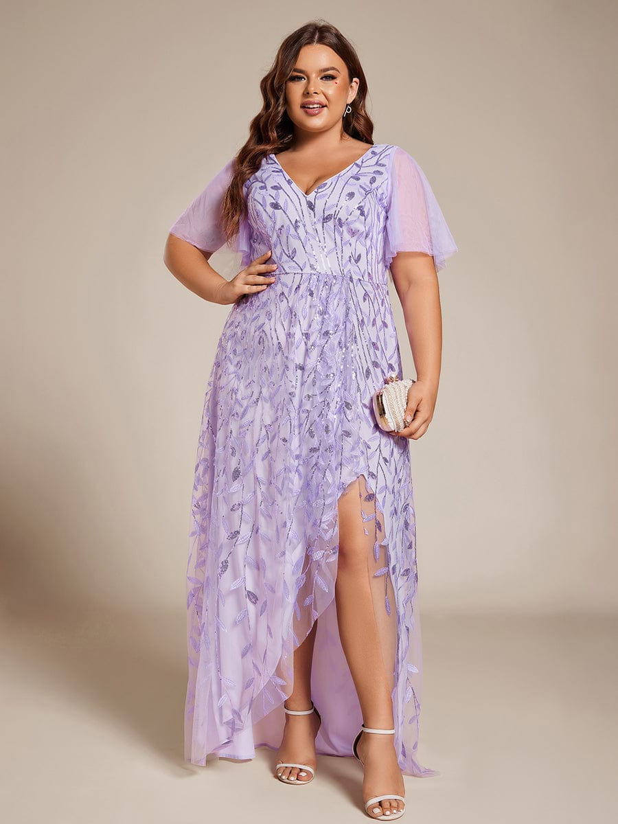 Plus Size Sequin V-Neck Dress #color_Lavender