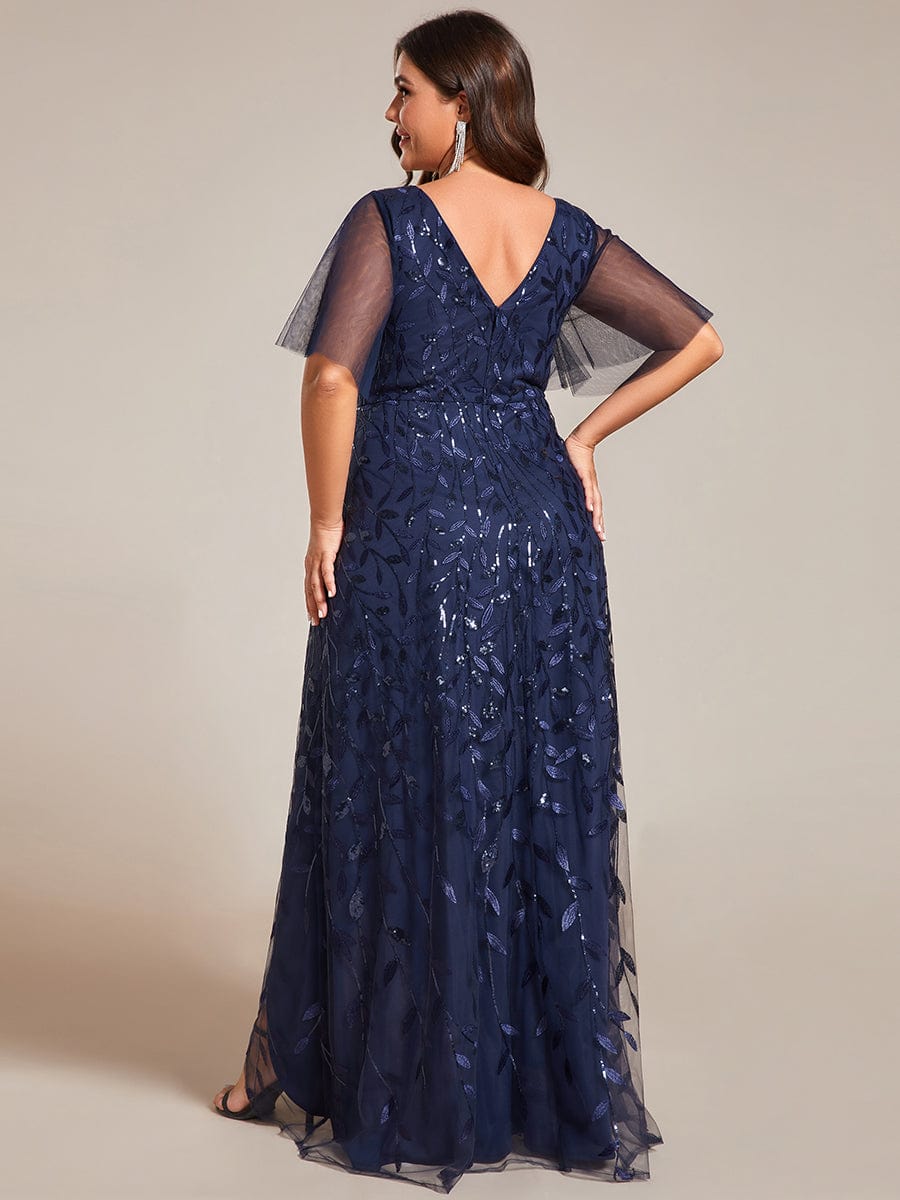 Plus Size Sequin V-Neck Dress #color_Navy Blue