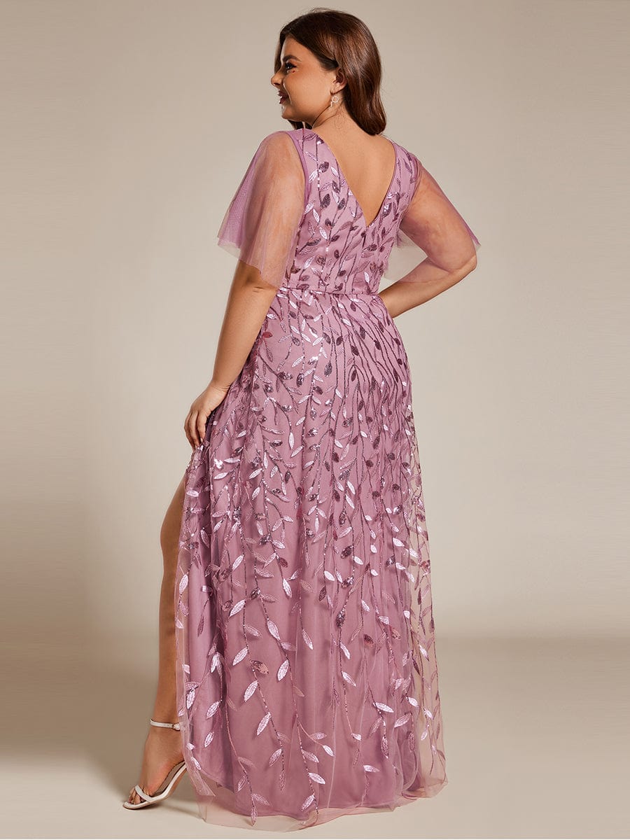 Plus Size Sequin V-Neck Dress #color_Purple Orchid