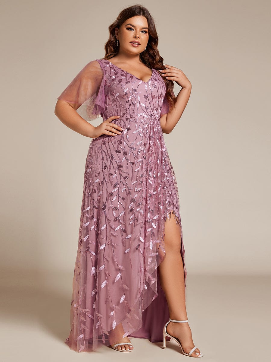 Plus Size Sequin V-Neck Dress #color_Purple Orchid