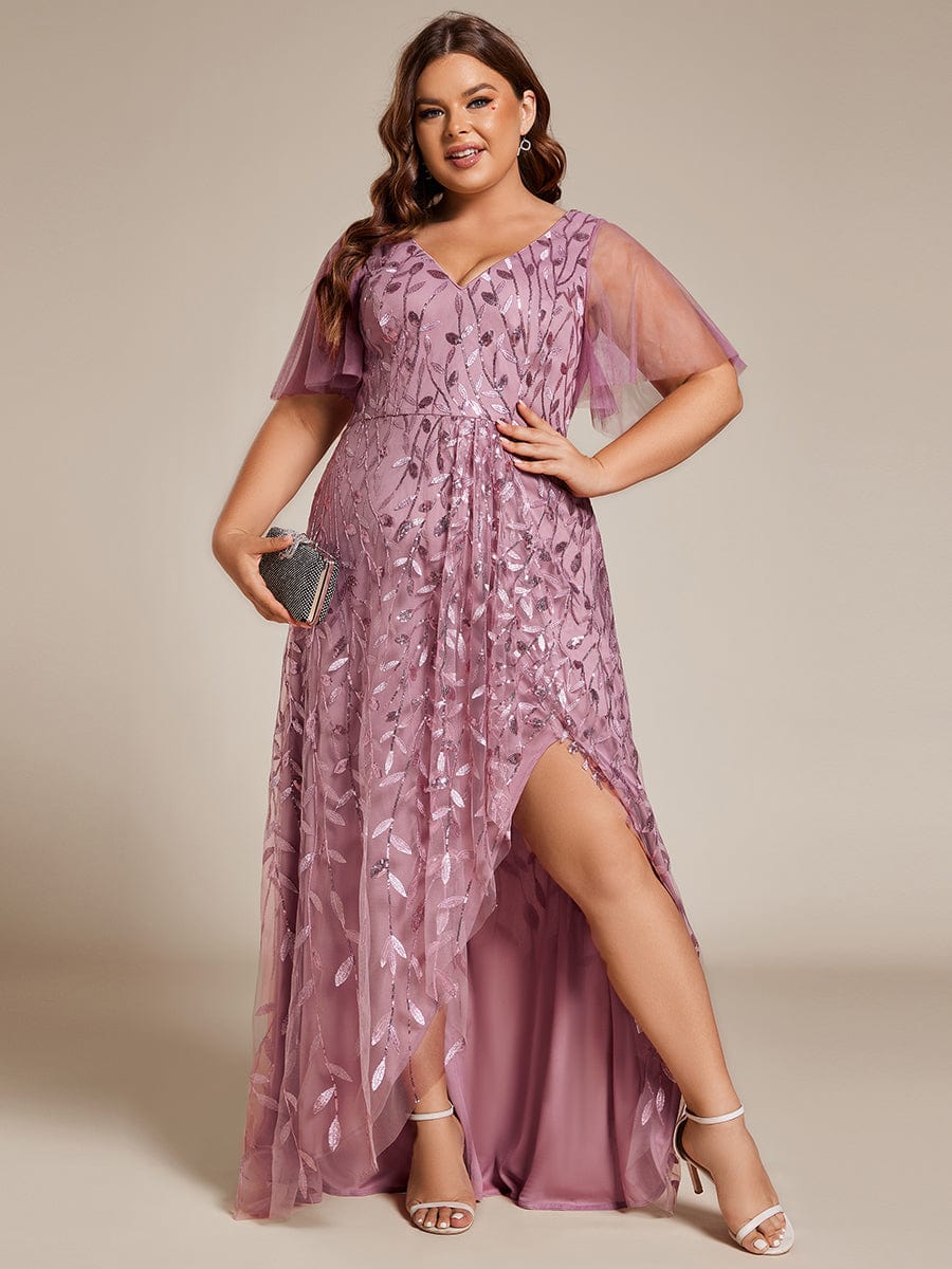 Plus Size Sequin V-Neck Dress #color_Purple Orchid