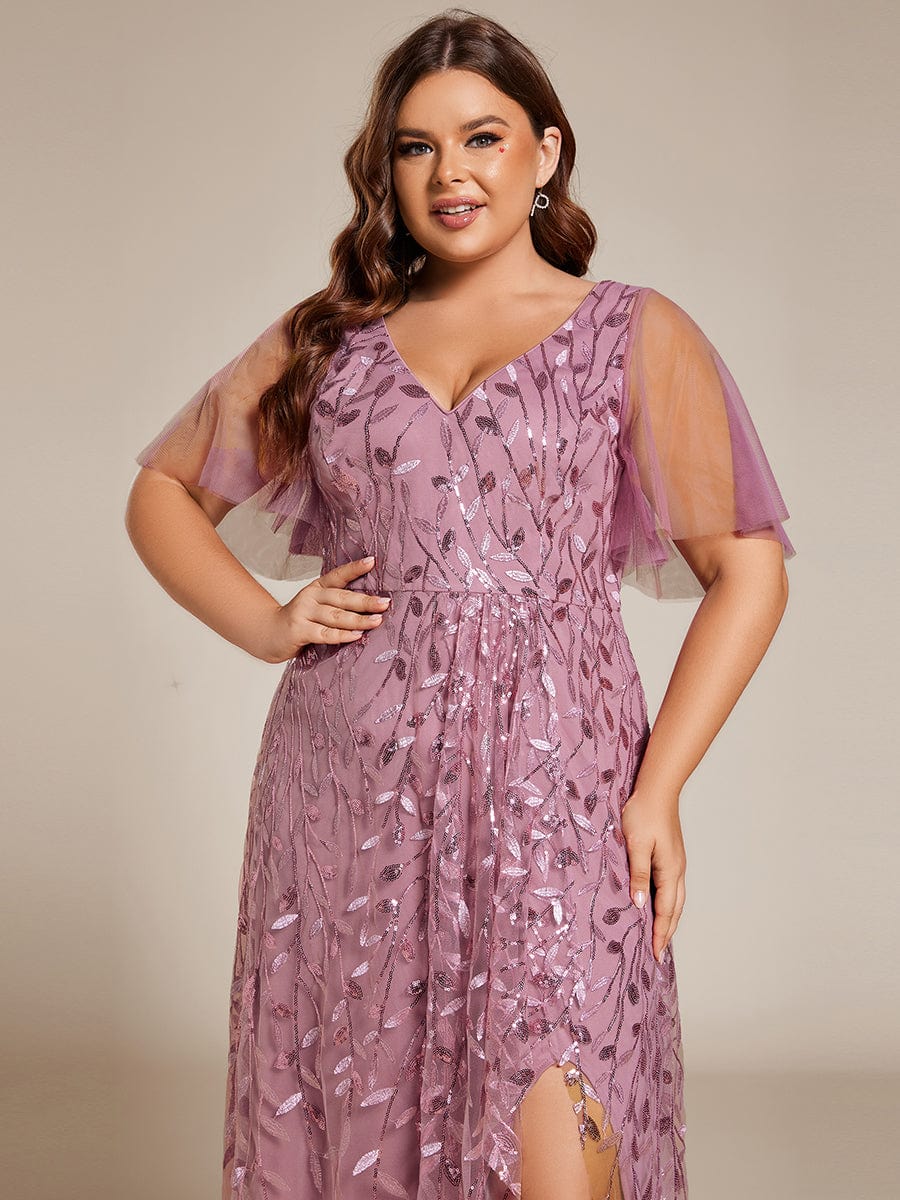 Plus Size Sequin V-Neck Dress #color_Purple Orchid