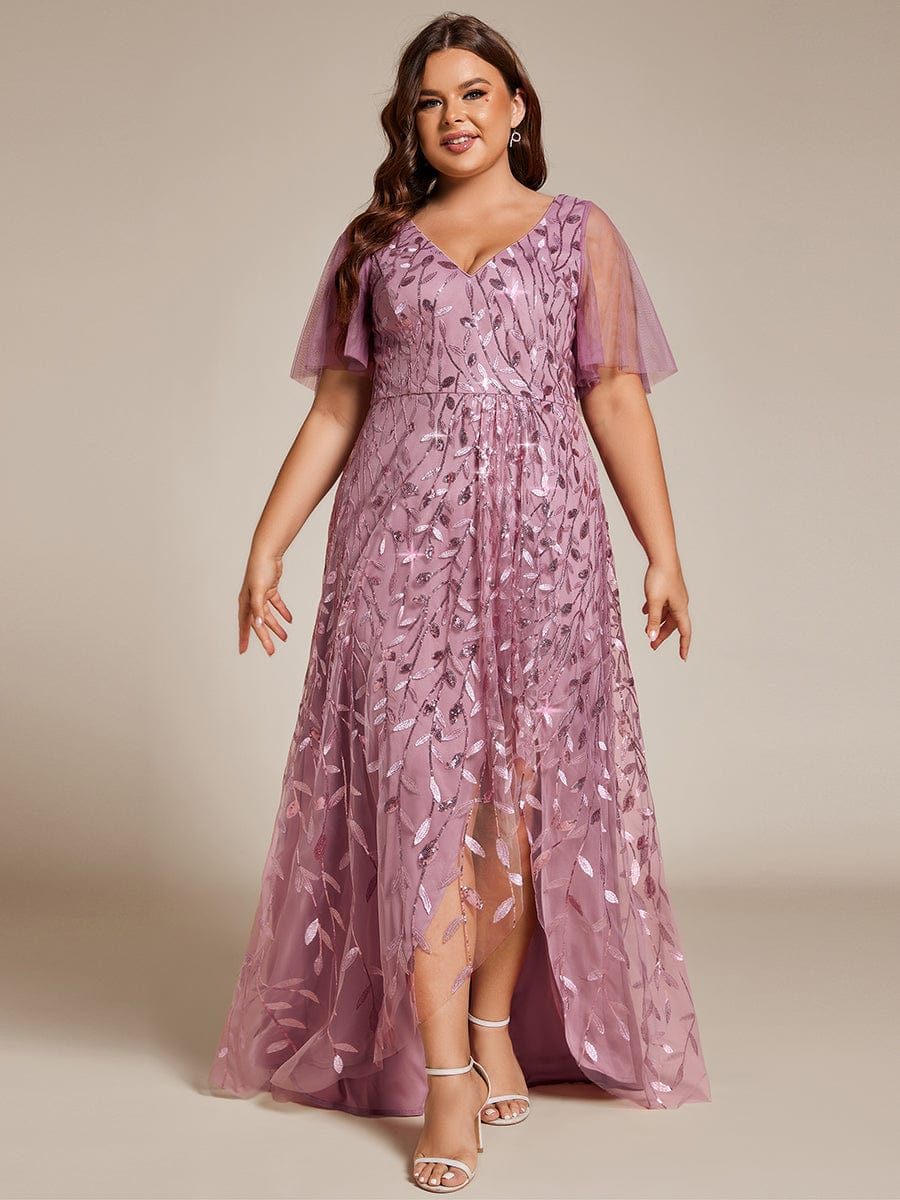 Plus Size Sequin V-Neck Dress #color_Purple Orchid