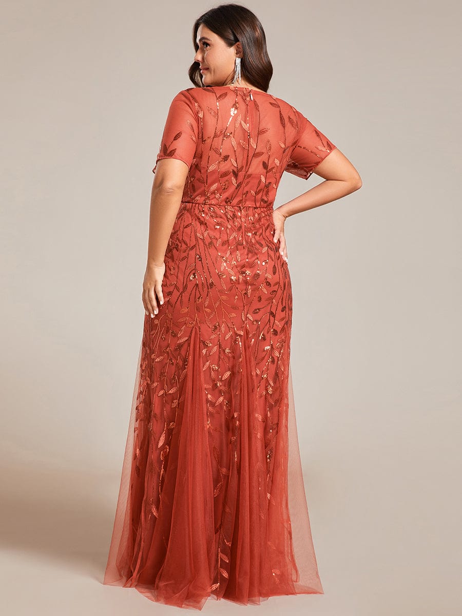 Plus Size Bodycon Sequin Tulle Maxi Dress #color_Burnt Orange