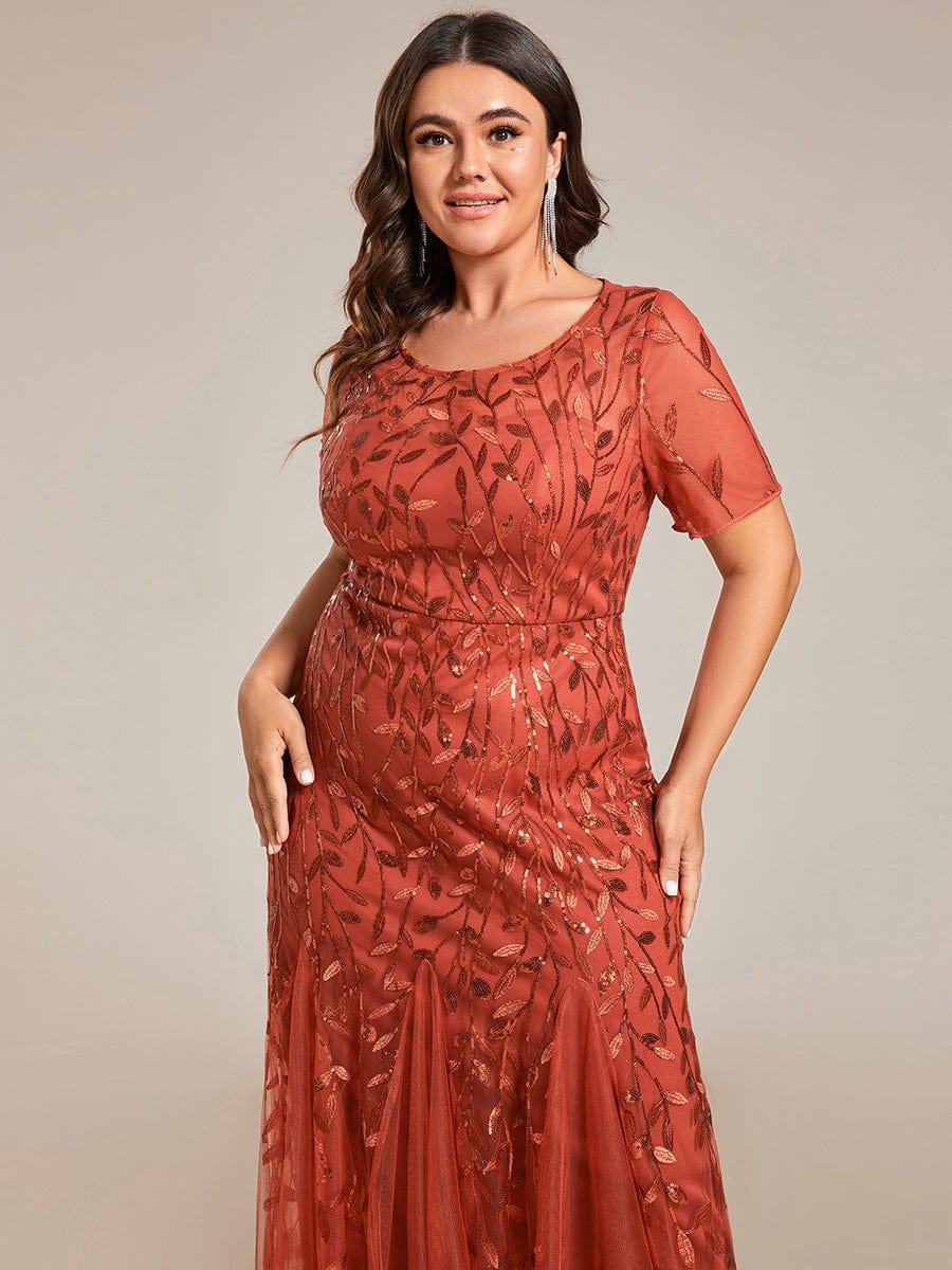 Plus Size Bodycon Sequin Tulle Maxi Dress #color_Burnt Orange