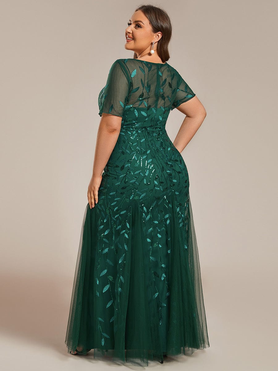 Plus Size Bodycon Sequin Tulle Maxi Dress #color_Dark Green