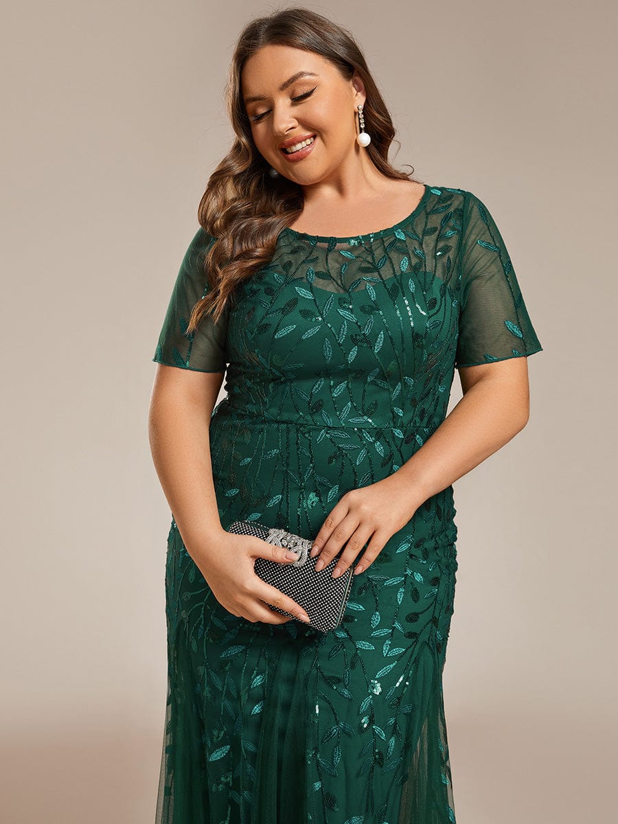 Plus Size Bodycon Sequin Tulle Maxi Dress #color_Dark Green