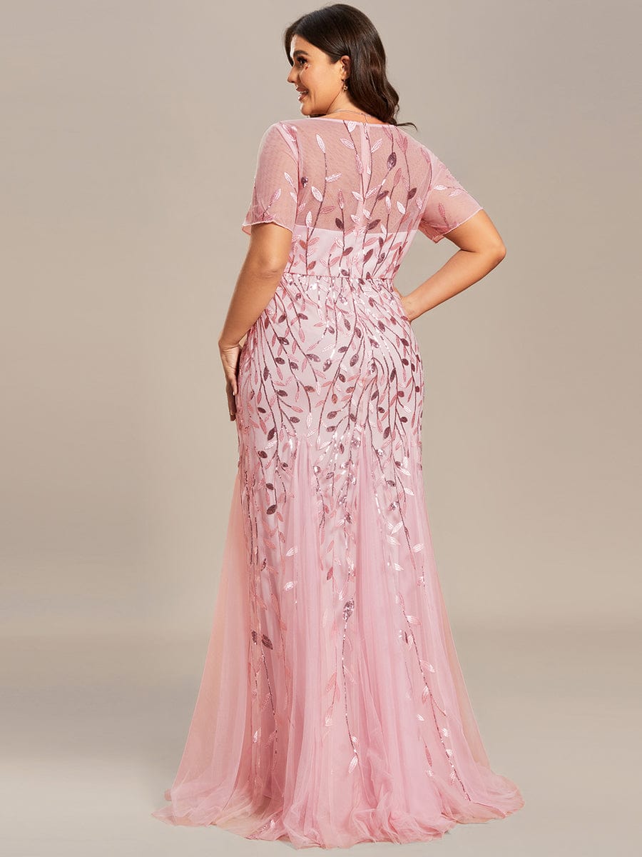 Plus Size Bodycon Sequin Tulle Maxi Dress #color_Pink