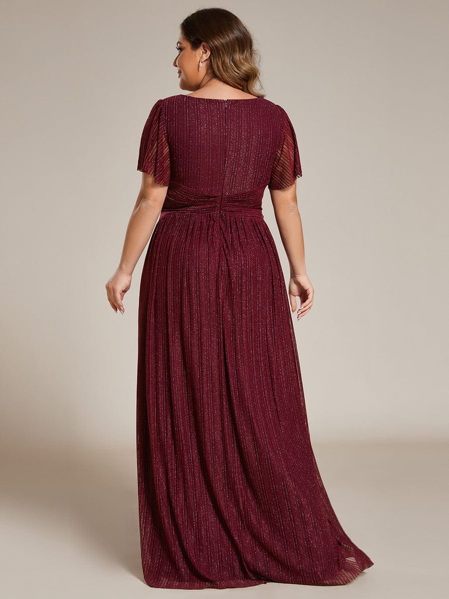 Plus Size Shiny High Waist Dress #color_Burgundy