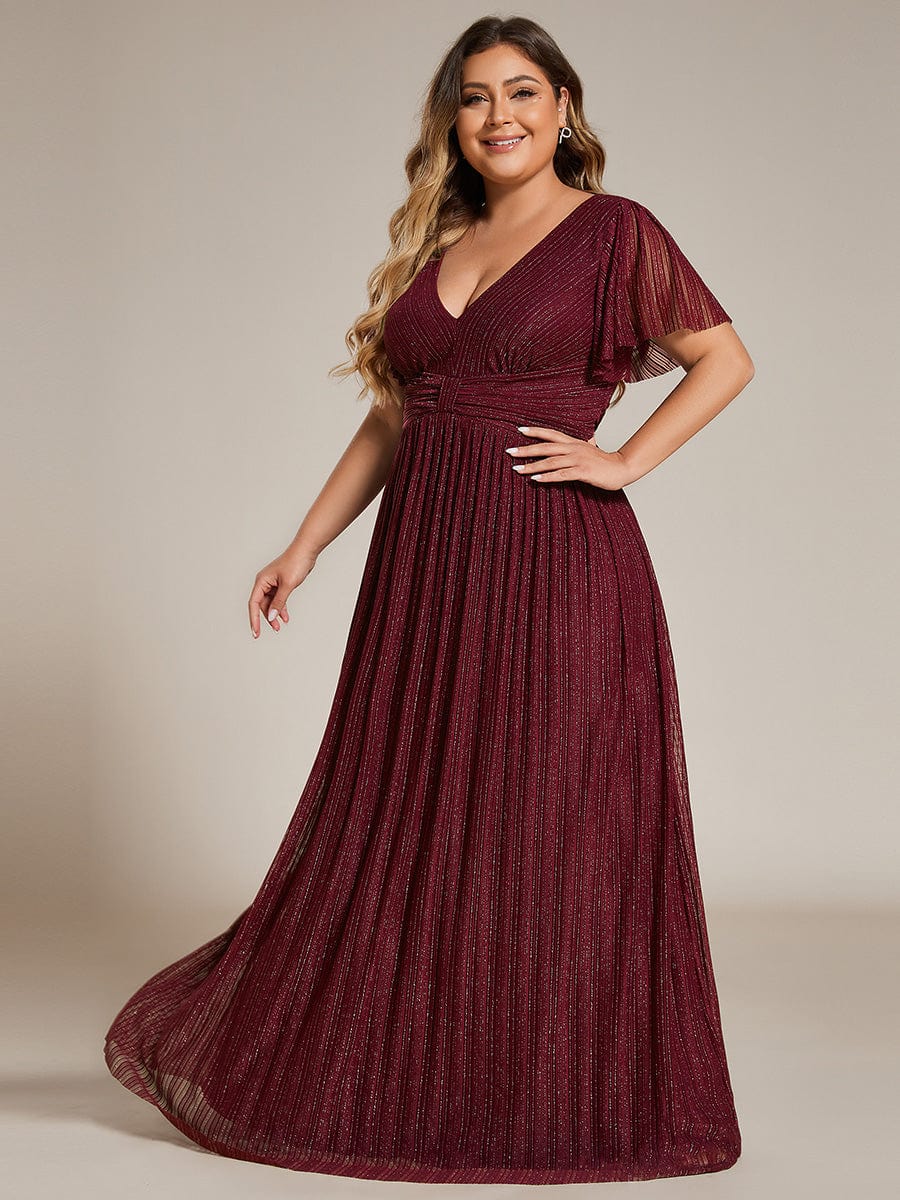 Plus Size Shiny High Waist Dress #color_Burgundy