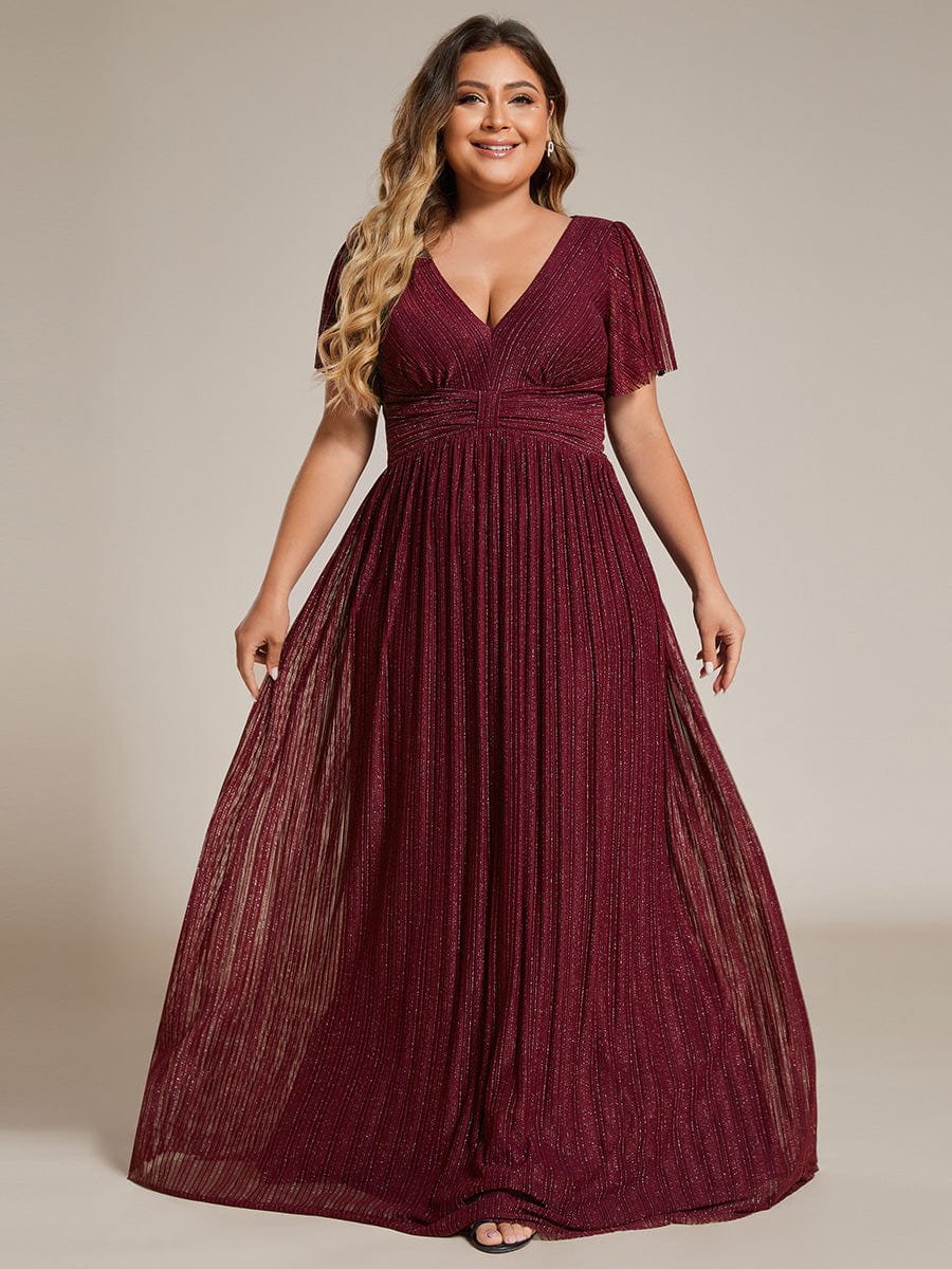 Plus Size Shiny High Waist Dress #color_Burgundy