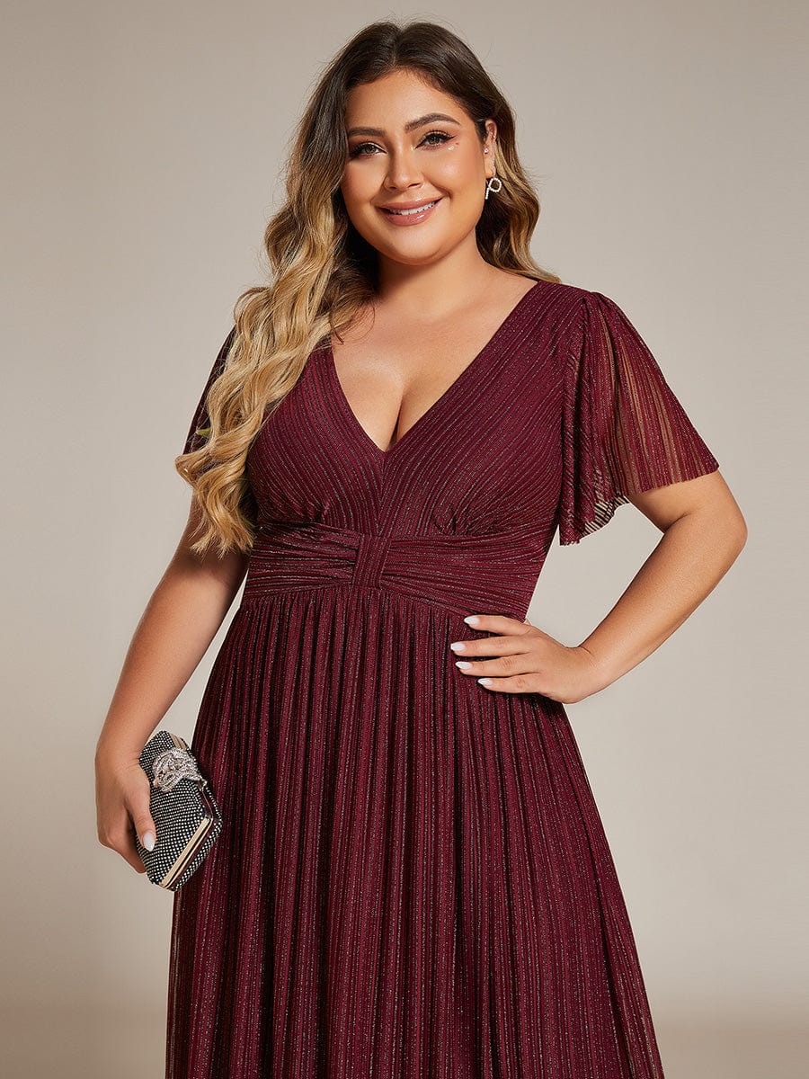 Plus Size Shiny High Waist Dress #color_Burgundy