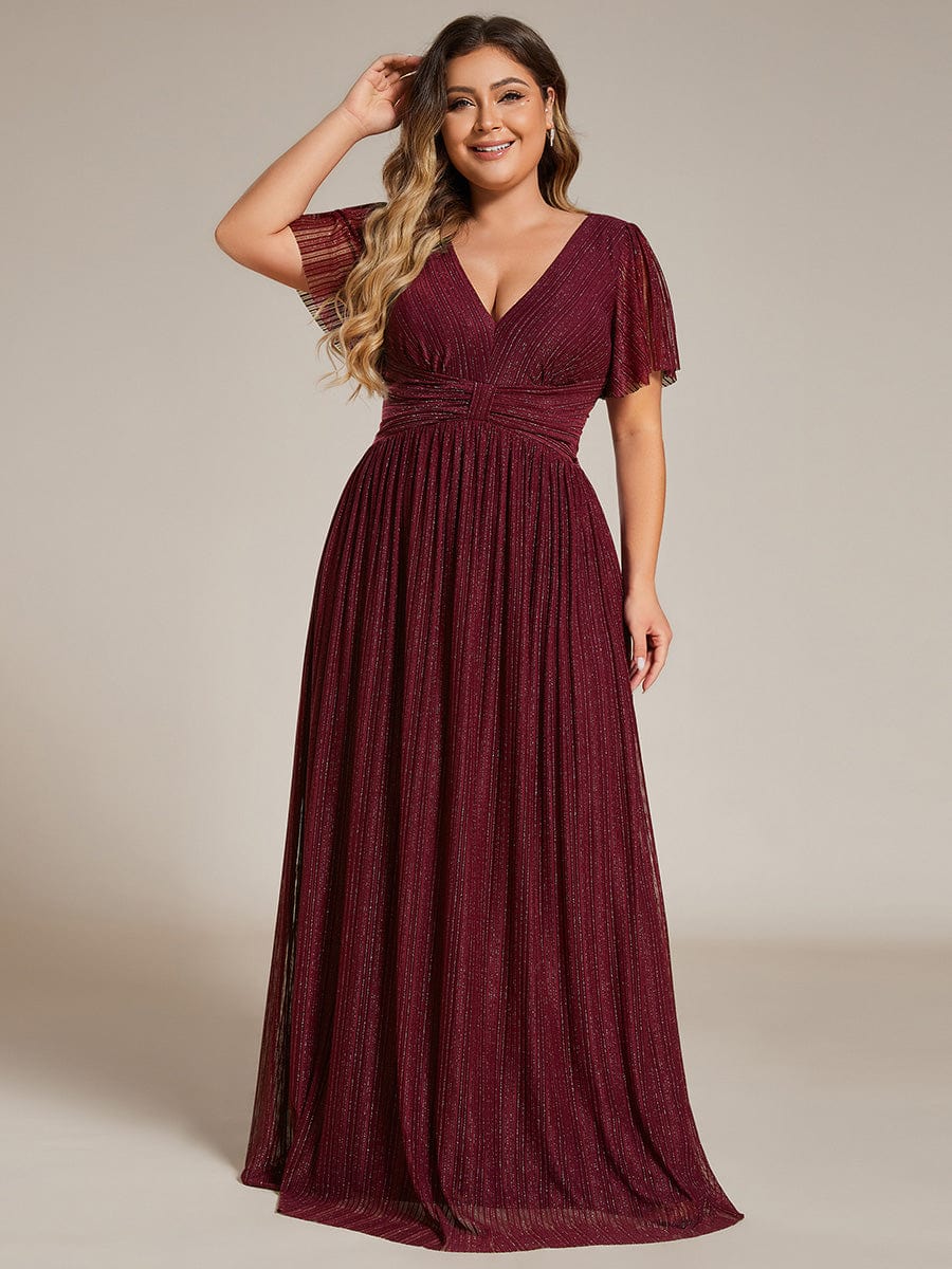 Plus Size Shiny High Waist Dress #color_Burgundy