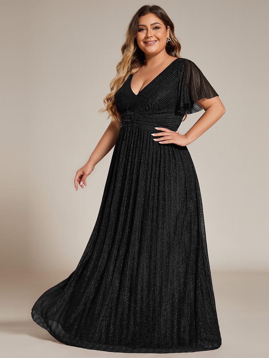 Plus Size Shiny High Waist Dress #color_Black