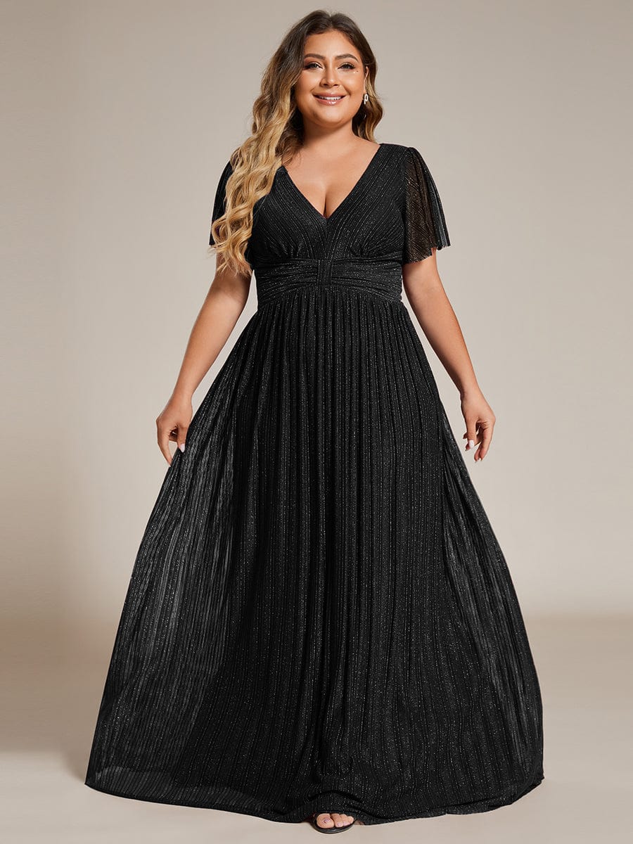 Plus Size Shiny High Waist Dress #color_Black