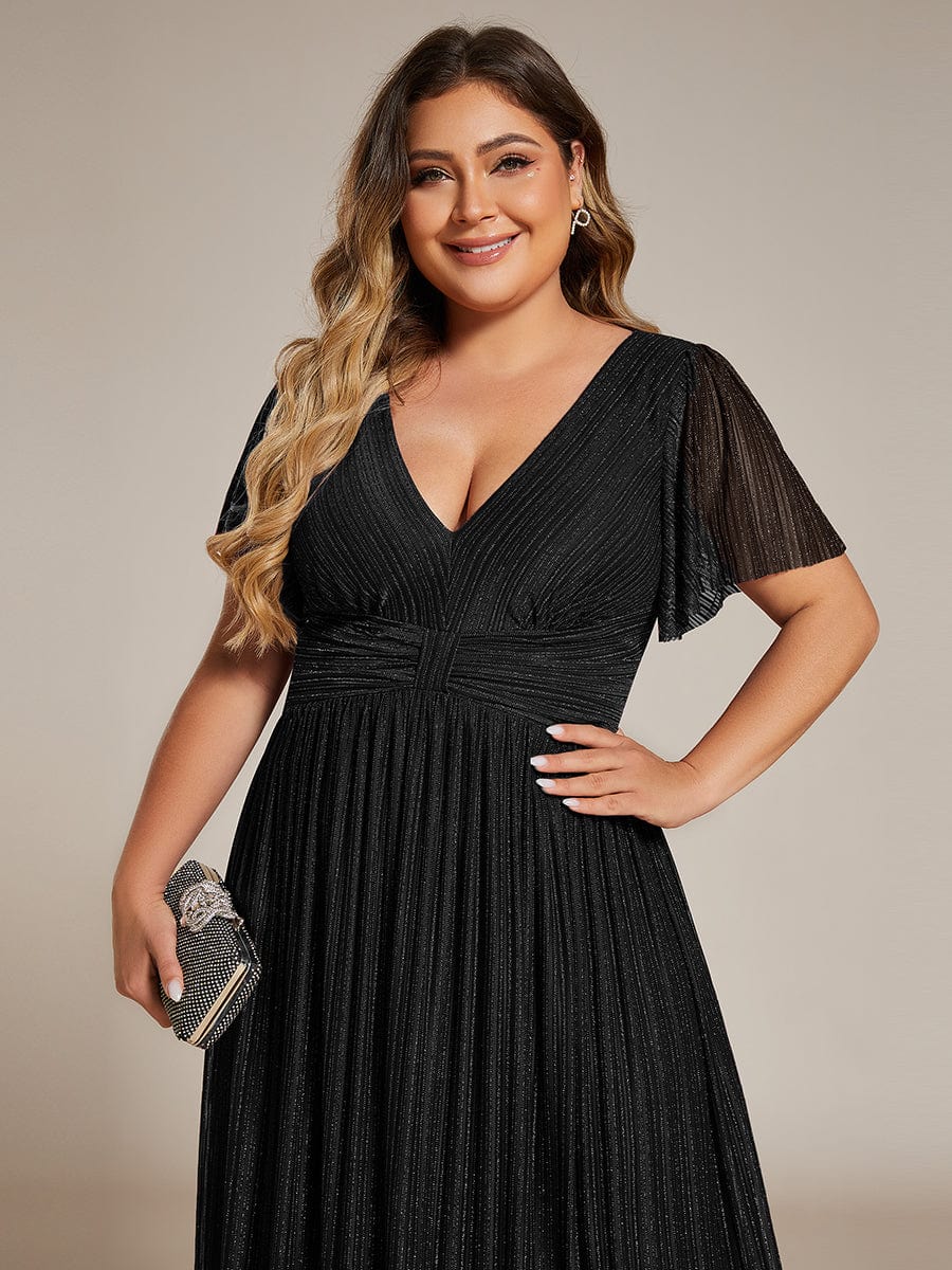 Plus Size Shiny High Waist Dress #color_Black