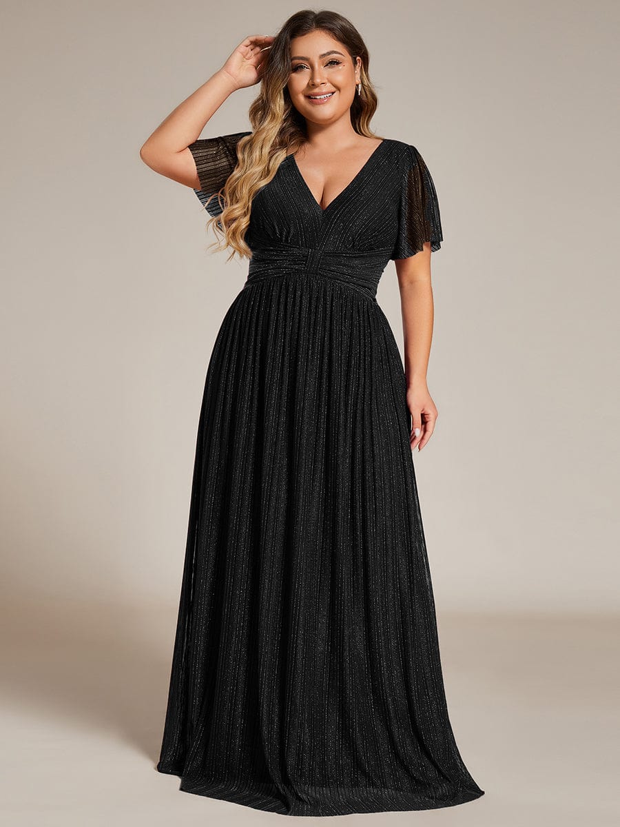 Plus Size Shiny High Waist Dress #color_Black