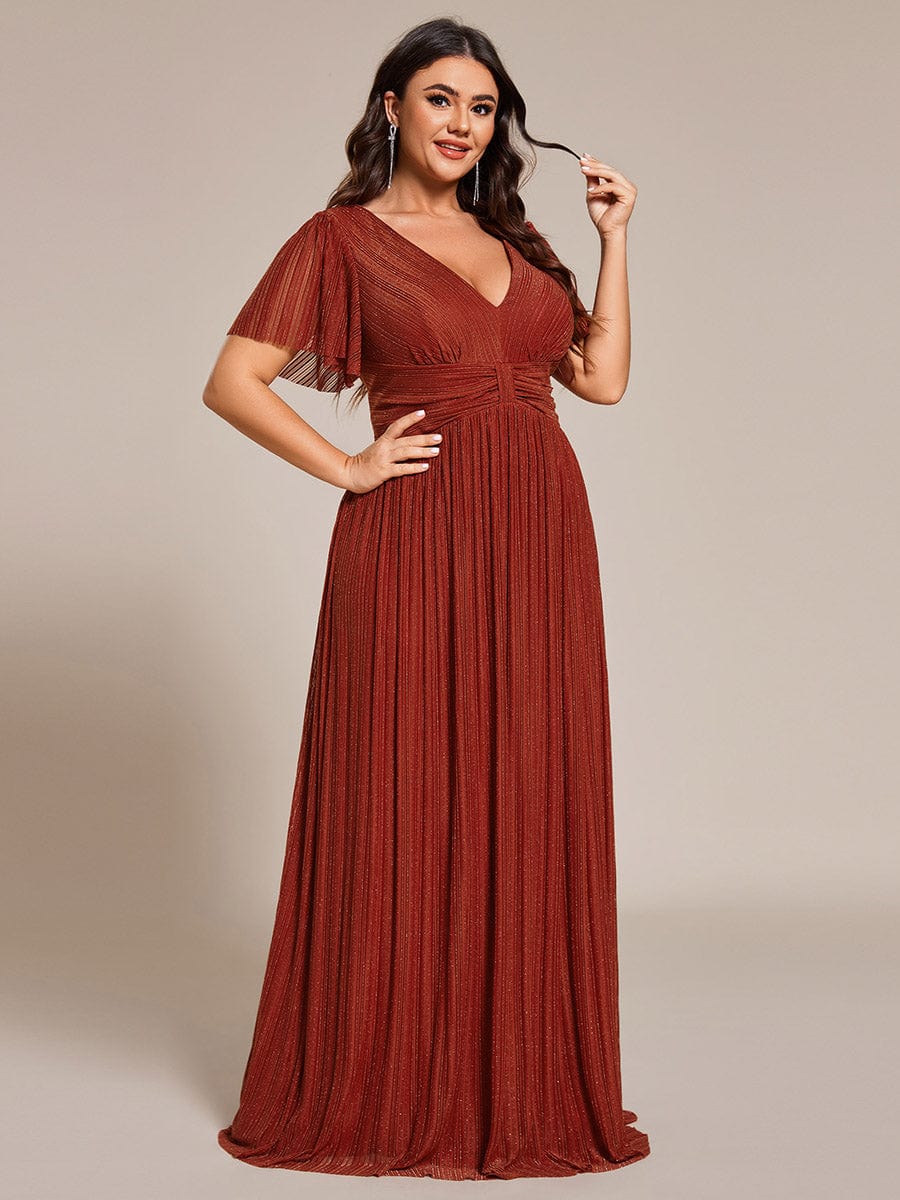 Plus Size Shiny High Waist Dress #color_Burnt Orange