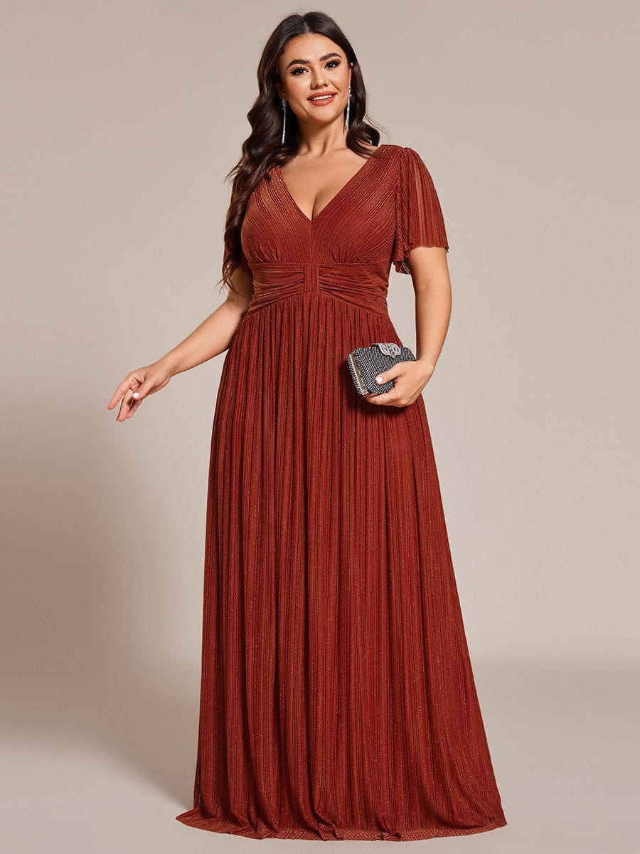 Plus Size Shiny High Waist Dress #color_Burnt Orange