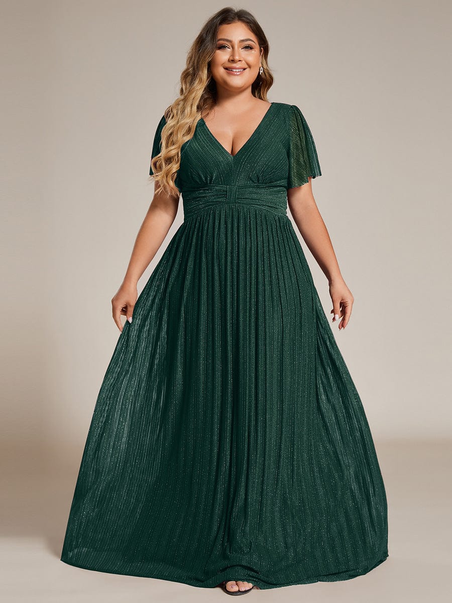 Plus Size Shiny High Waist Dress #color_Dark Green