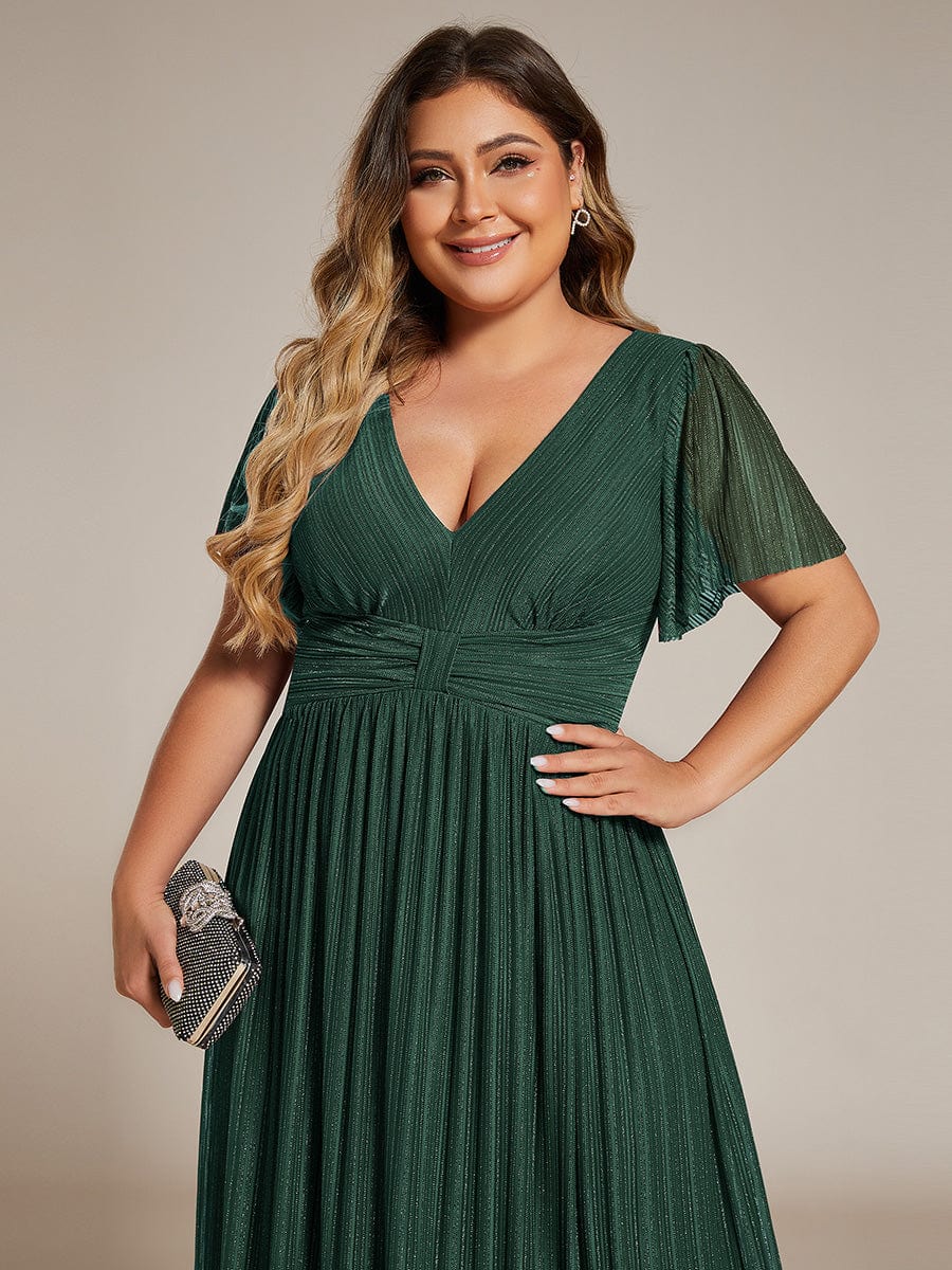 Plus Size Shiny High Waist Dress #color_Dark Green