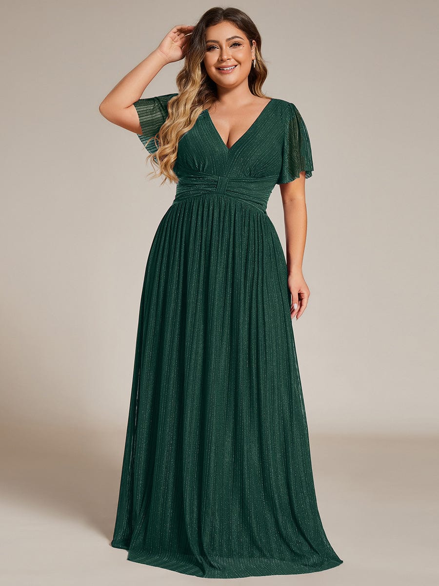 Plus Size Shiny High Waist Dress #color_Dark Green