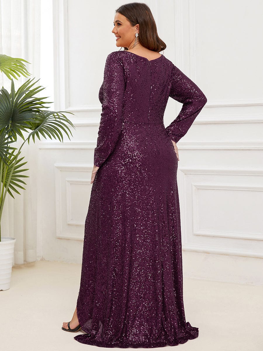 Plus Size Sequin V-Neck Dress #color_Dark Purple