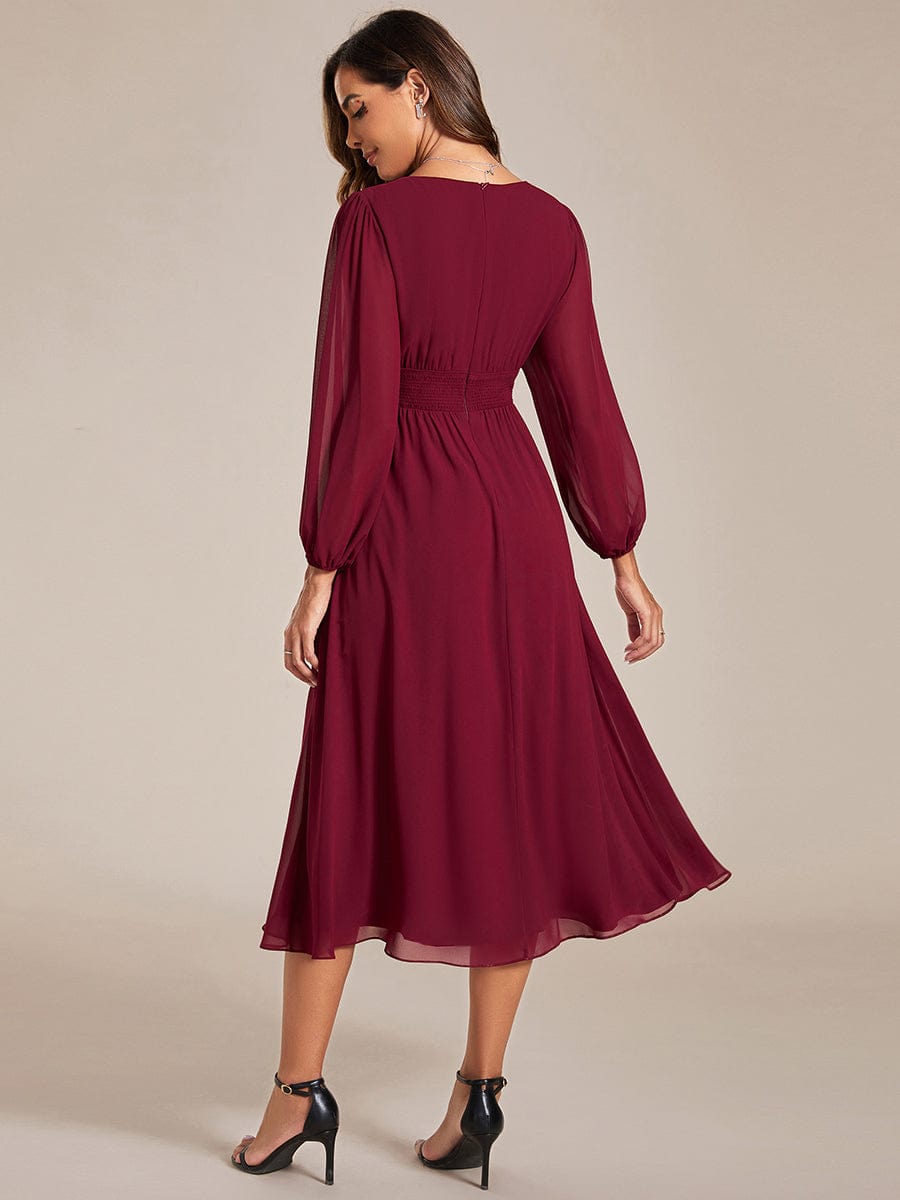 Plus Size Flowy Long Sleeve Midi Chiffon Dress #color_Burgundy