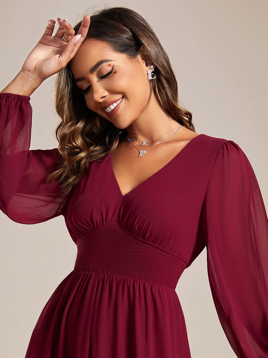 Plus Size Flowy Long Sleeve Midi Chiffon Dress #color_Burgundy