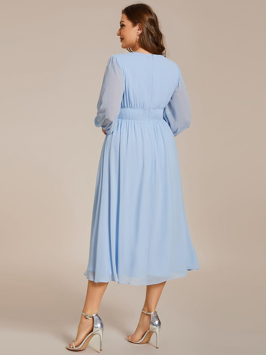 Plus Size Flowy Long Sleeve Midi Chiffon Dress #color_Ice Blue