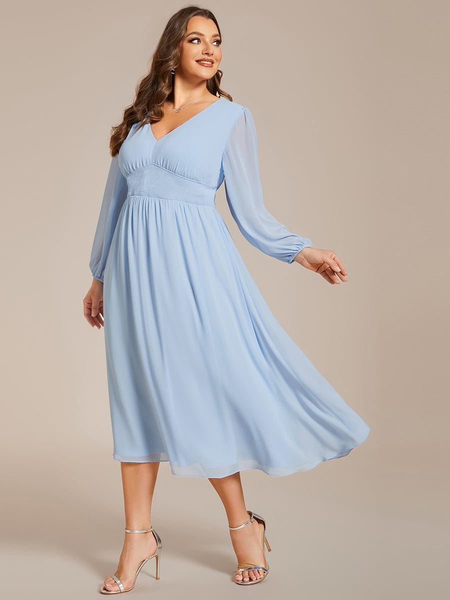 Plus Size Flowy Long Sleeve Midi Chiffon Dress #color_Ice Blue