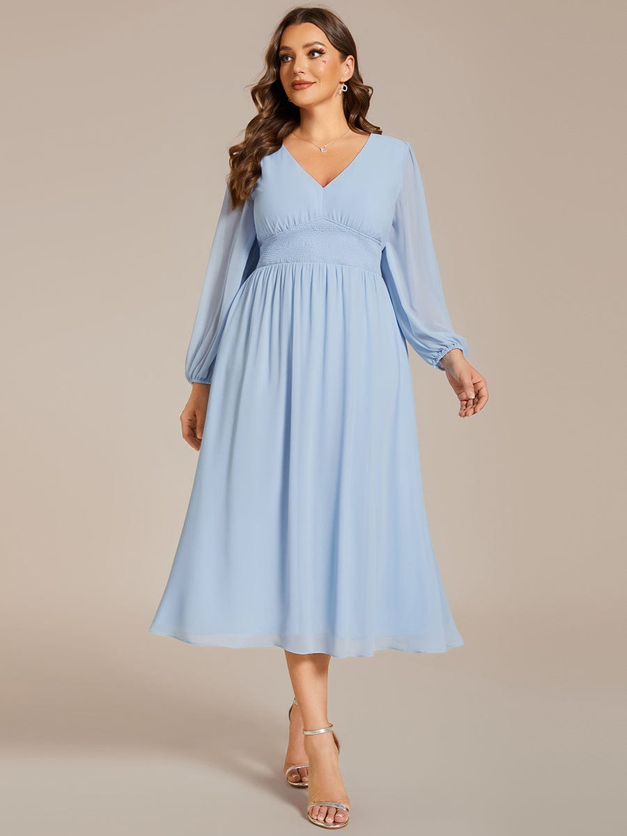 Plus Size Flowy Long Sleeve Midi Chiffon Dress #color_Ice Blue