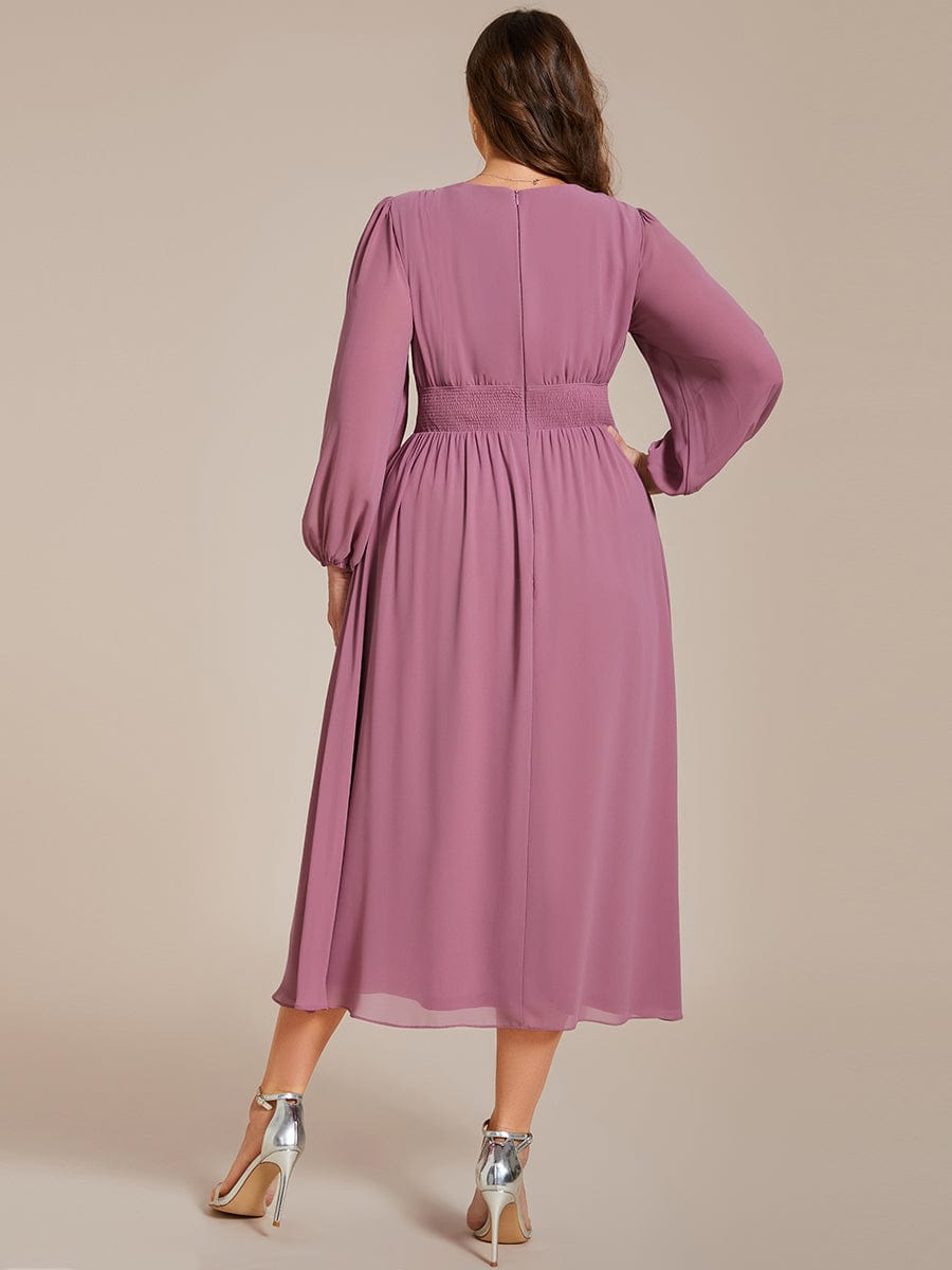 Plus Size Flowy Long Sleeve Midi Chiffon Dress #color_Purple Orchid