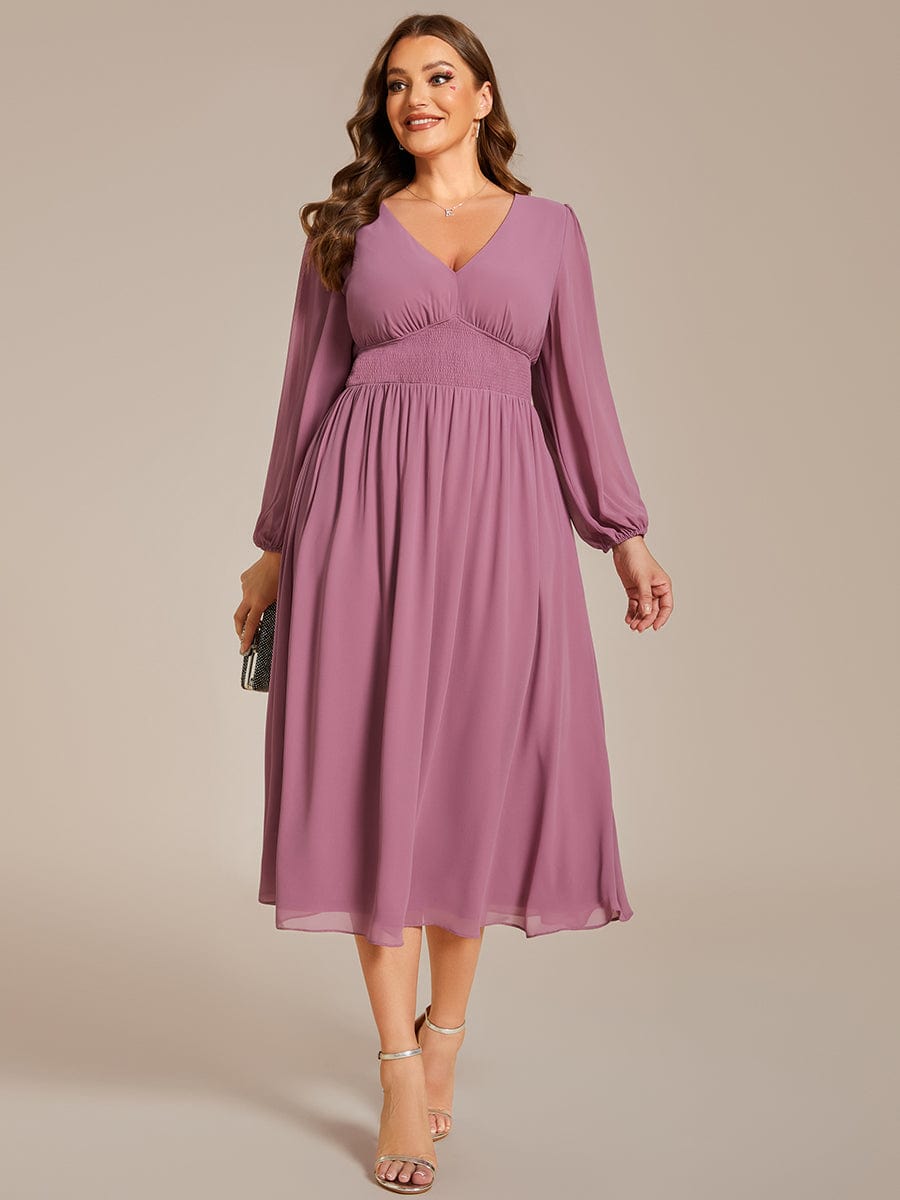 Plus Size Flowy Long Sleeve Midi Chiffon Dress #color_Purple Orchid