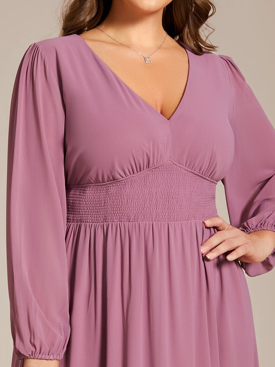 Plus Size Flowy Long Sleeve Midi Chiffon Dress #color_Purple Orchid