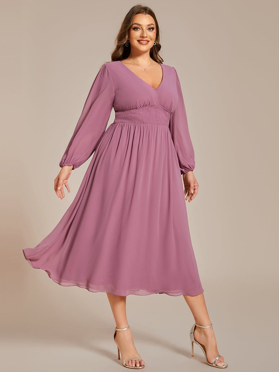 Plus Size Flowy Long Sleeve Midi Chiffon Dress #color_Purple Orchid