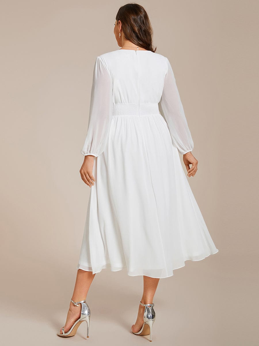 Plus Size Flowy Long Sleeve Midi Chiffon Dress #color_White