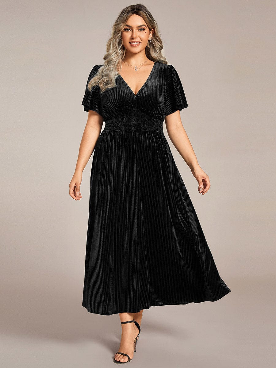 Velvet A-Line Plus Size Midi Dress #color_Black