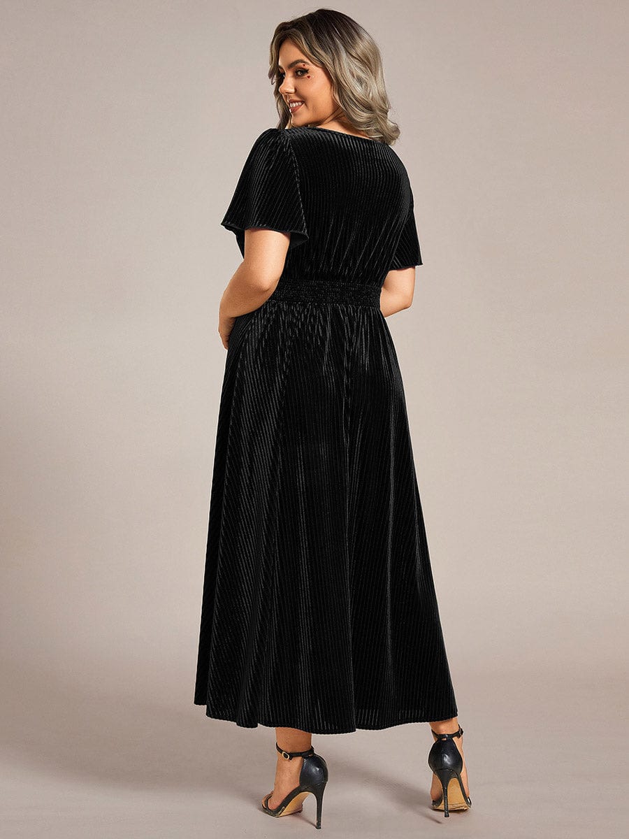 Velvet A-Line Plus Size Midi Dress #color_Black