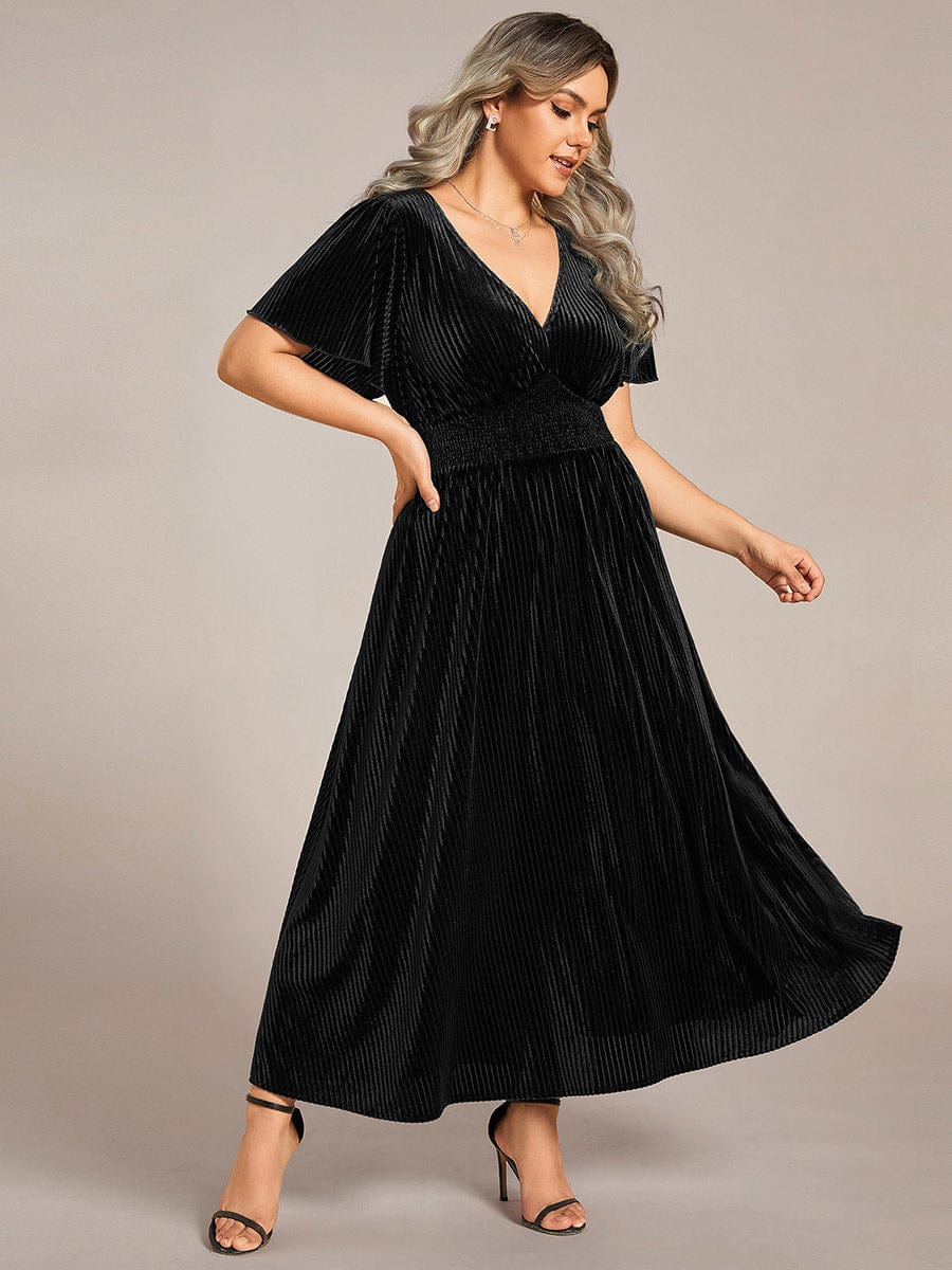 Velvet A-Line Plus Size Midi Dress #color_Black