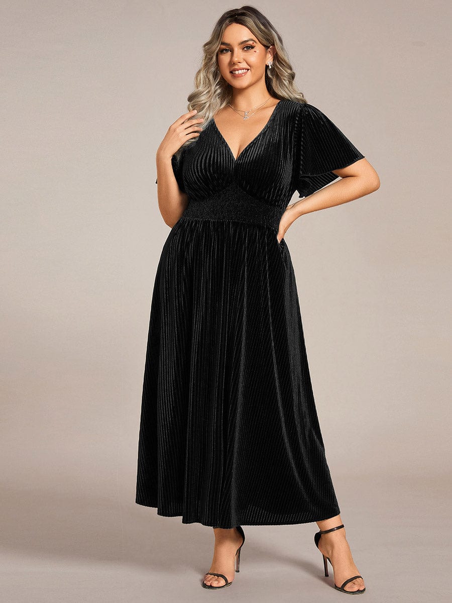 Velvet A-Line Plus Size Midi Dress #color_Black