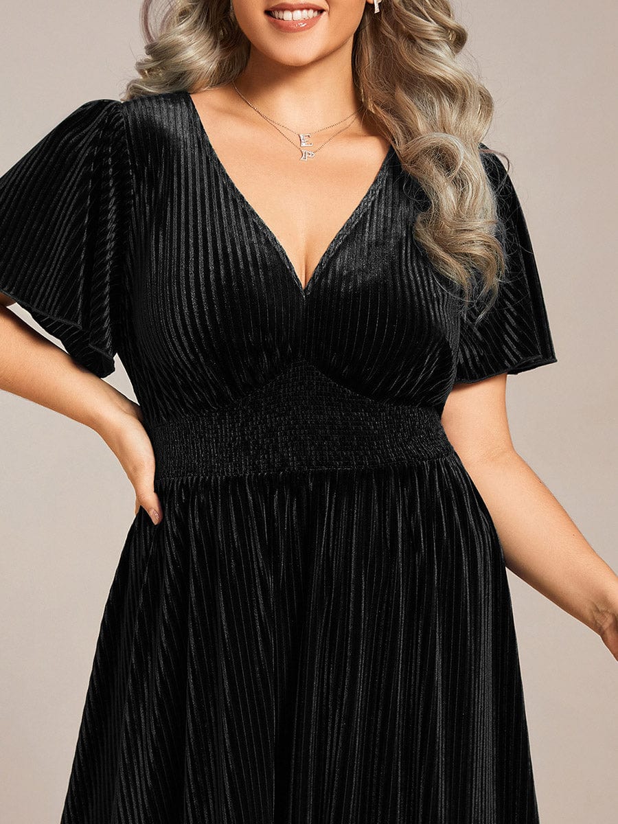 Velvet A-Line Plus Size Midi Dress #color_Black