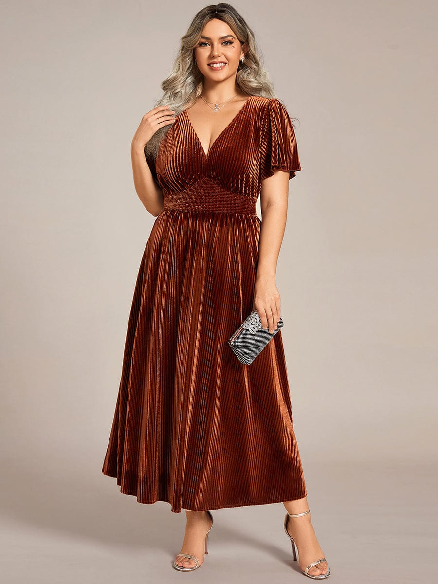 Velvet A-Line Plus Size Midi Dress #color_Caramel