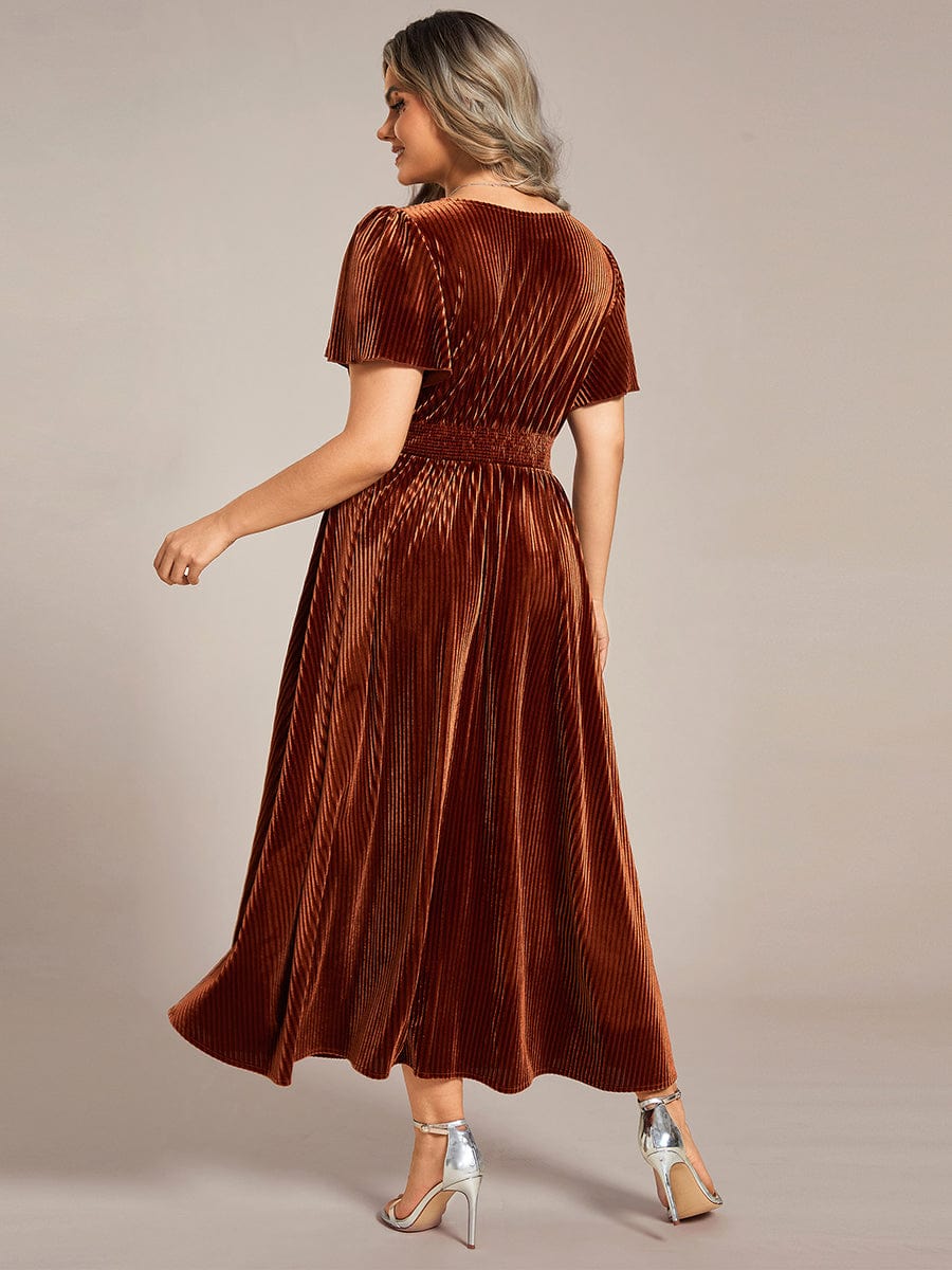 Velvet A-Line Plus Size Midi Dress #color_Caramel