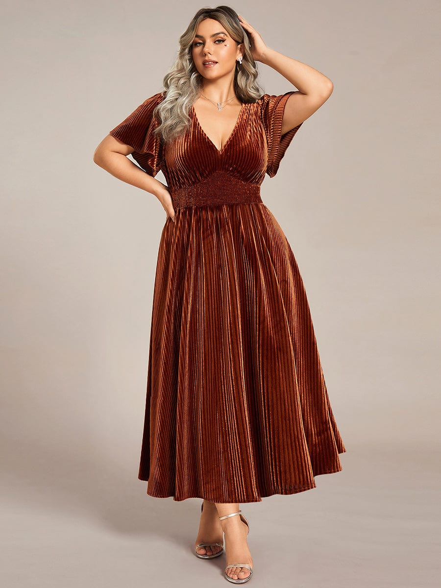 Velvet A-Line Plus Size Midi Dress #color_Caramel